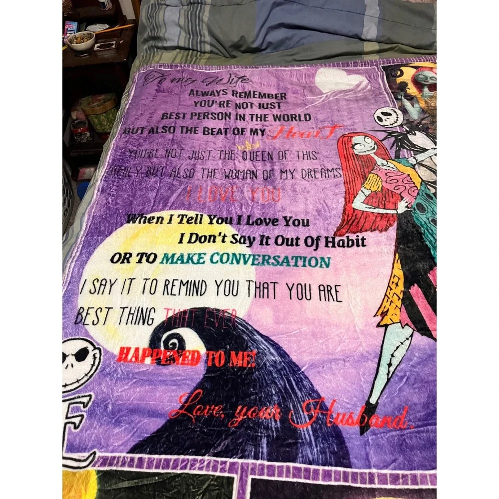 Disney Nightmare‎ Before Christmas Jack & Sally Fleece Throw Blanket Purple Gift